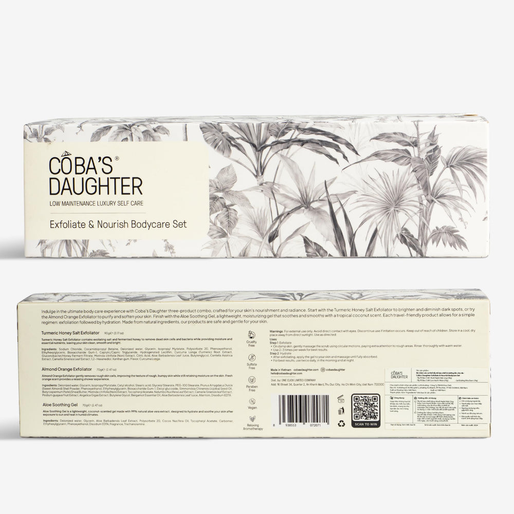 COBA'S DAUGHTER Packaged gift set image suggests a spa-like routine at home.