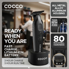 Cocco Veloce Pro Trimmer oil reservoir closeup highlighting blade lubrication lifespan.