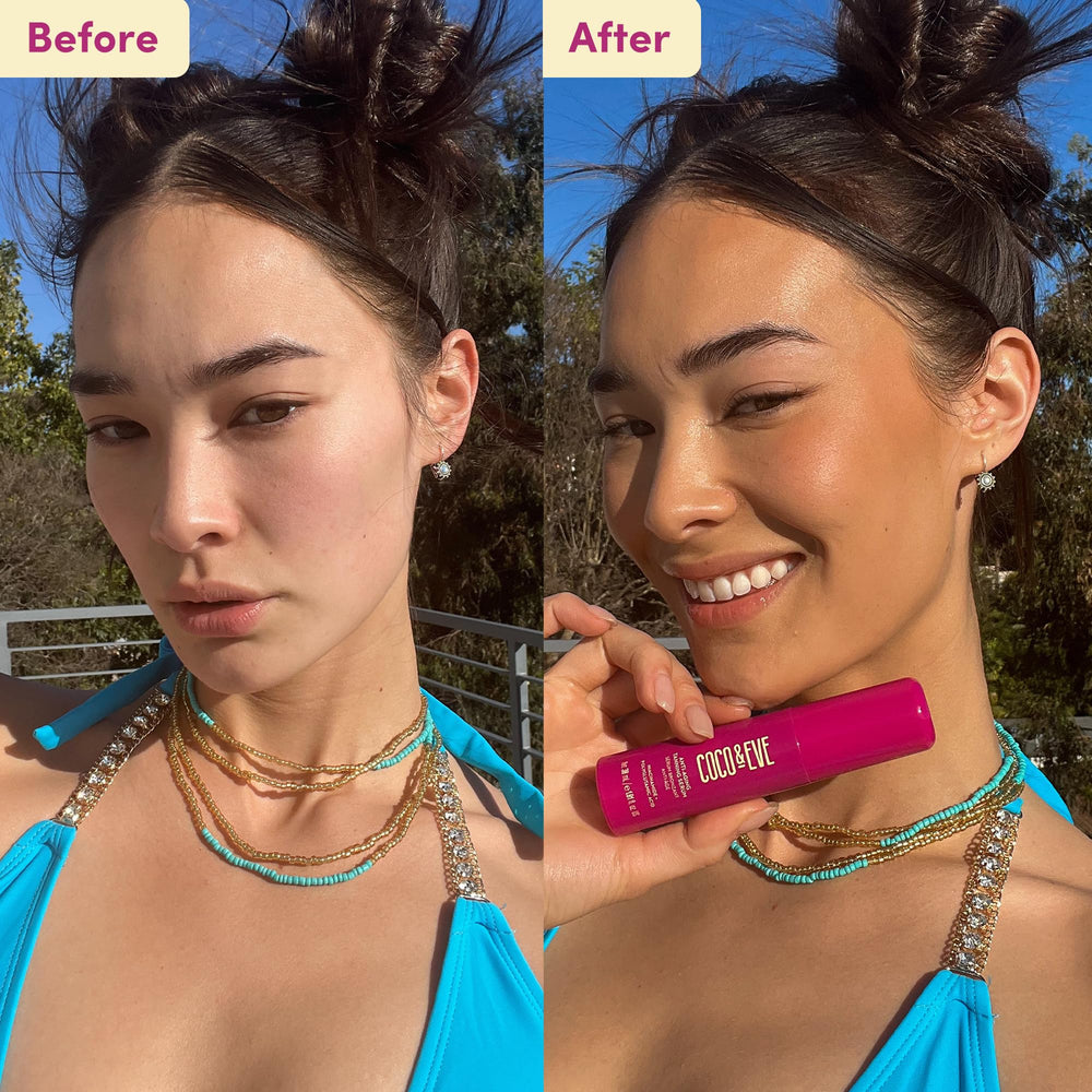 Coco & Eve close-up swirl shows creamy hydration for glow.
