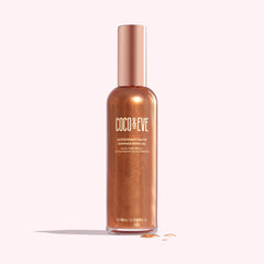 Coco & Eve Antioxidant Glow Shimmer Body Oil pump dispense for easy, mess-free application