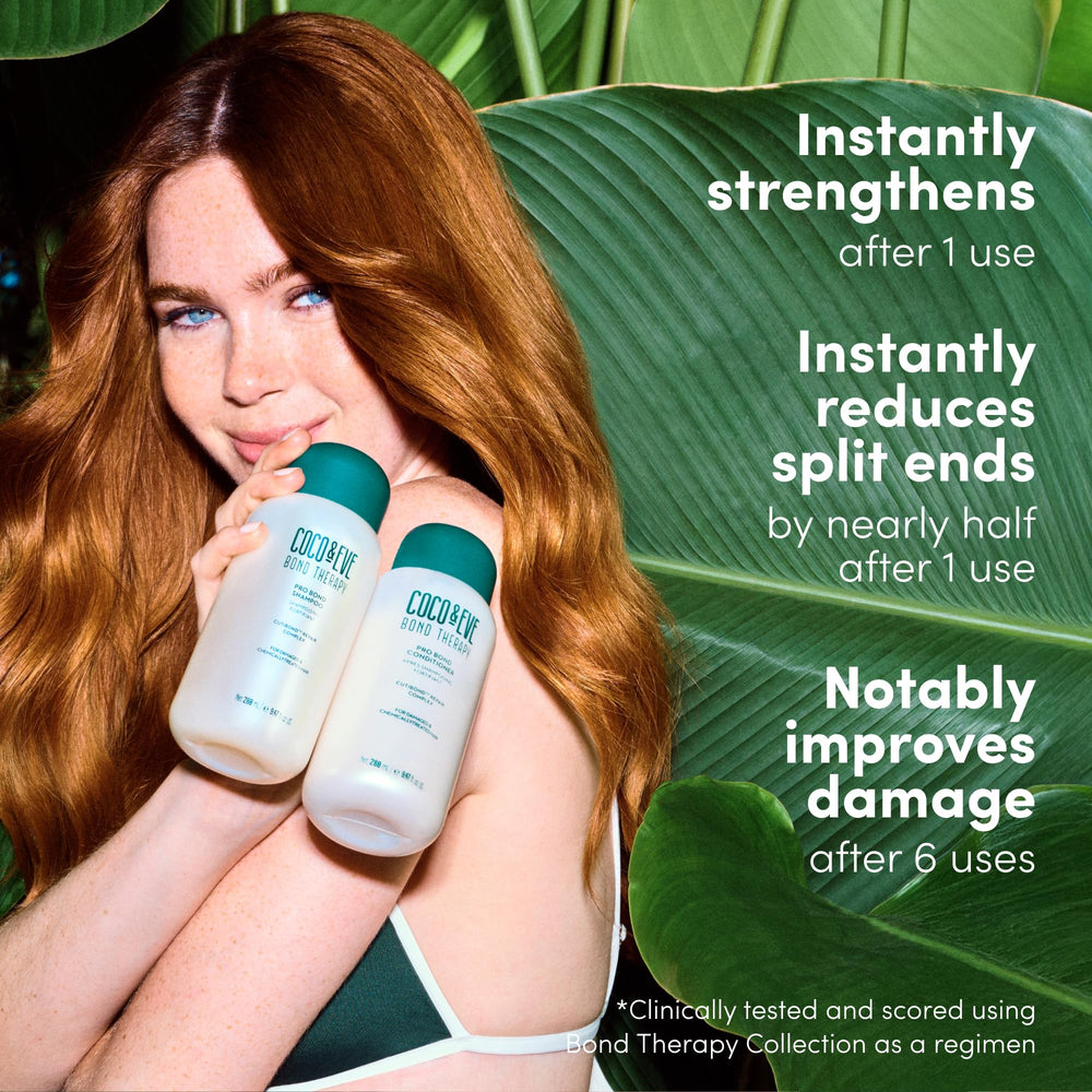 Coco & Eve Bond Repair science graphic highlighting keratin-strengthening benefits