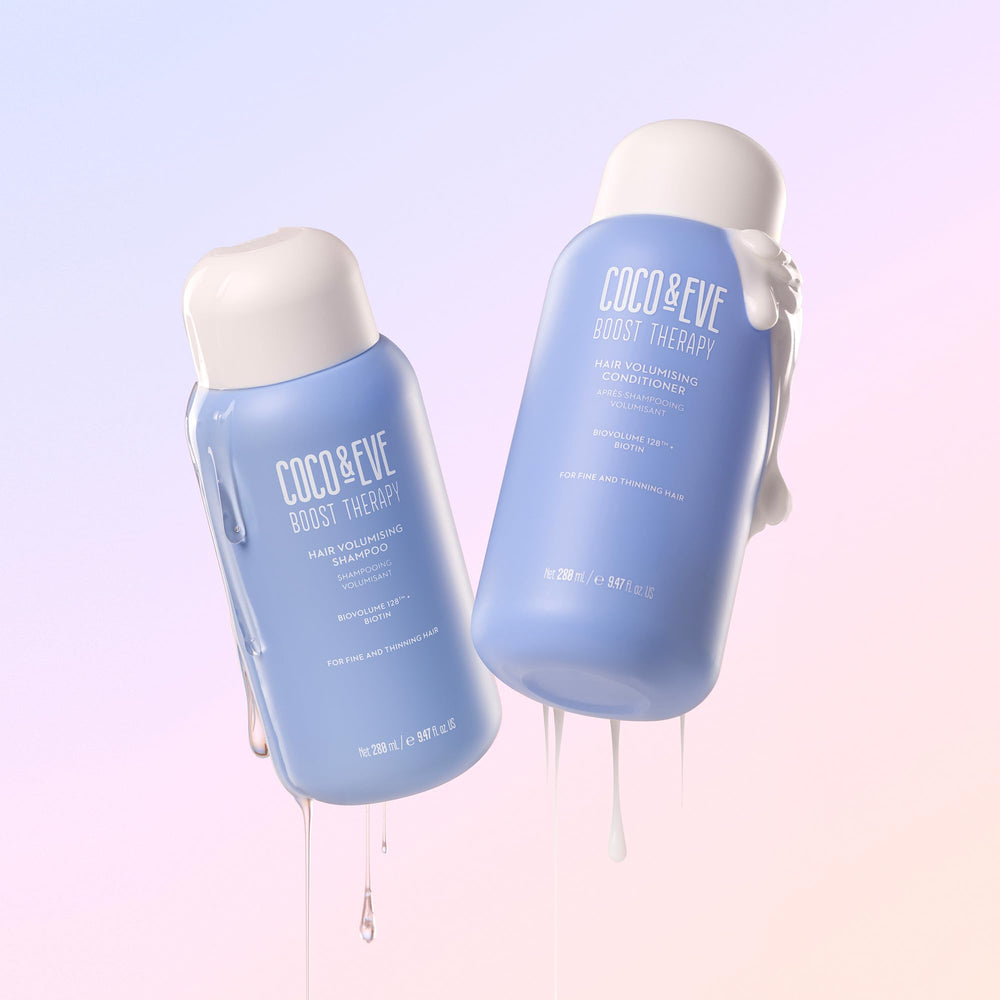 Coco & Eve Boost Therapy after-use hair scene showcases fuller, healthier-looking strands.