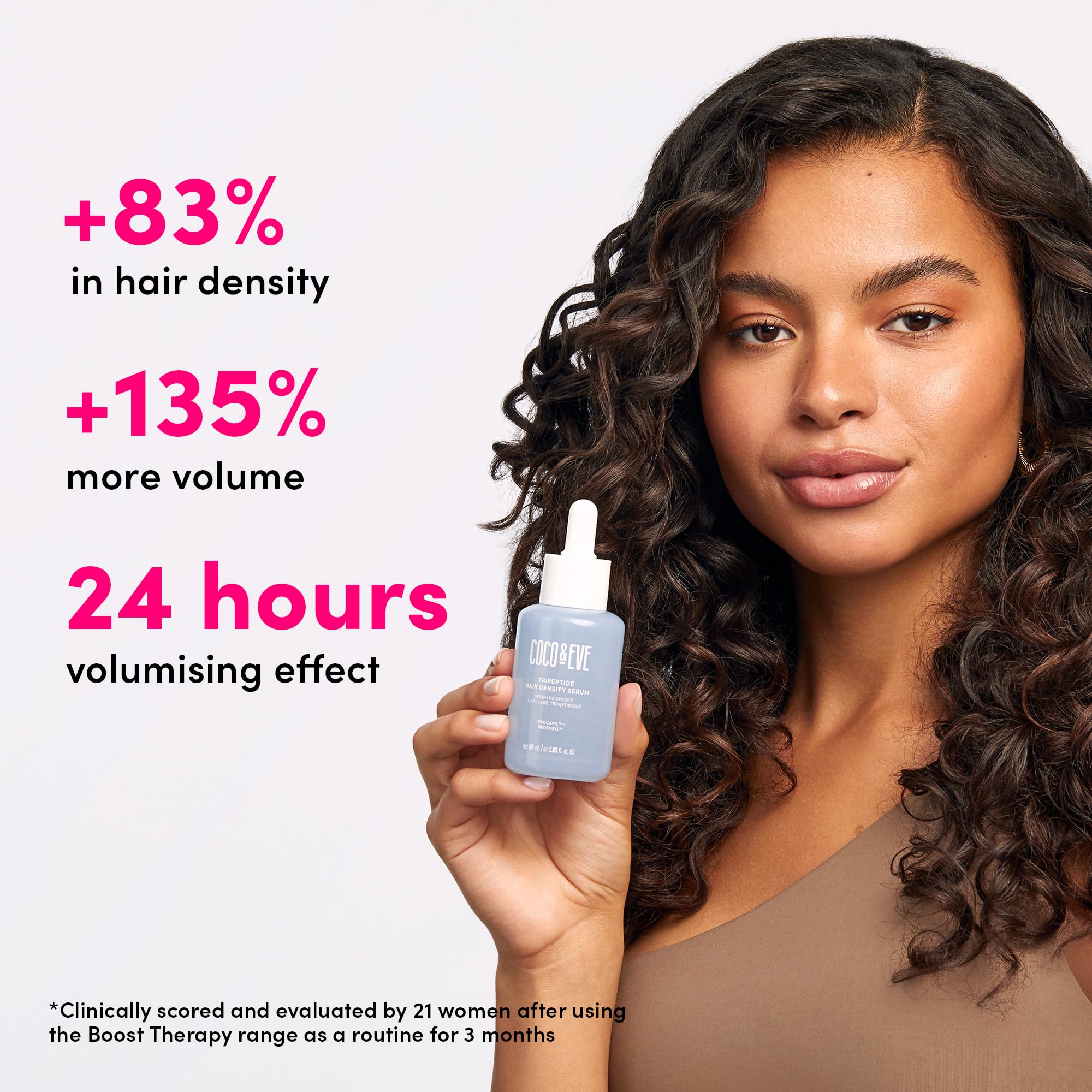 Coco & Eve Boost Therapy lightweight serum application on hair and scalp.