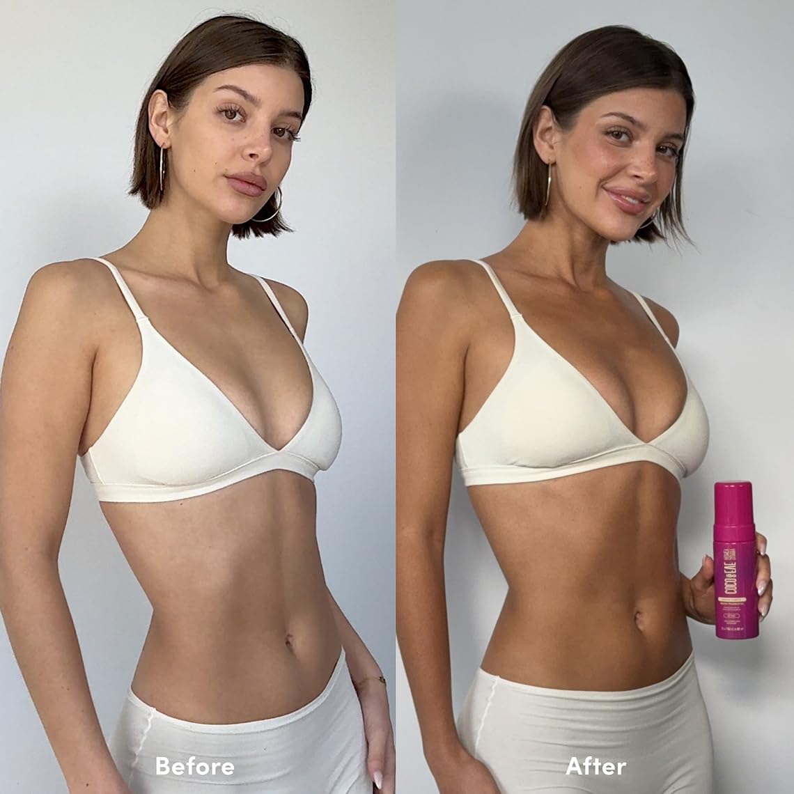 Coco & Eve express tan on forearm shows long-lasting glow after 1 hour.