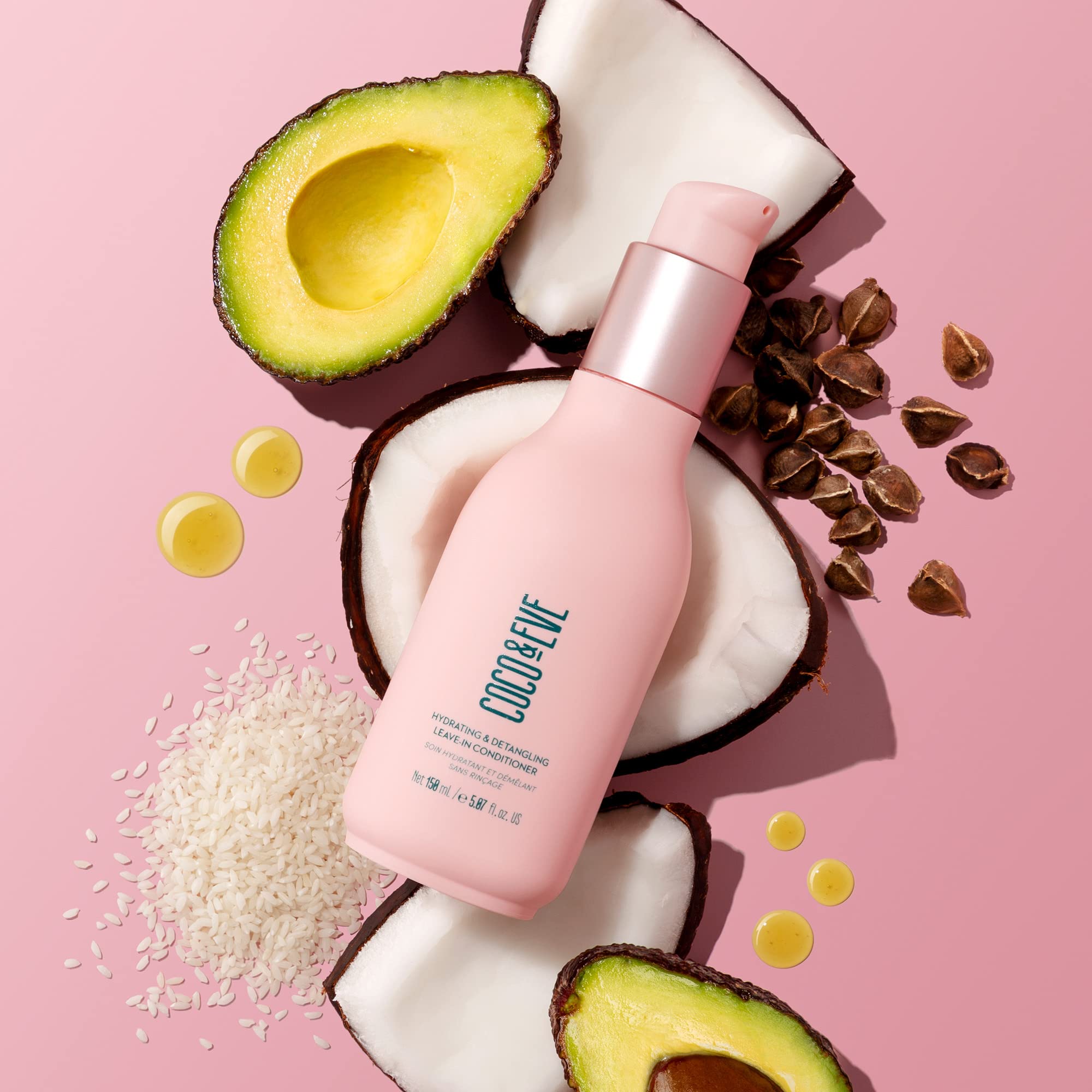 Applied on damp hair shows detangling with Coco & Eve.