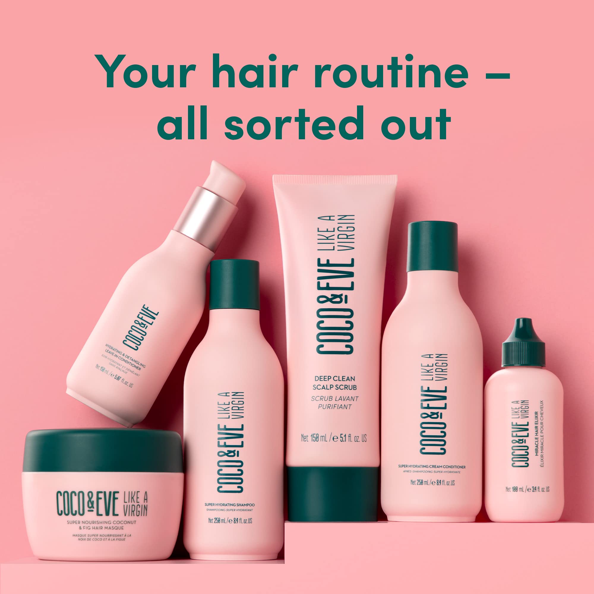 Hair shows lightweight hydration and shine with Coco & Eve.