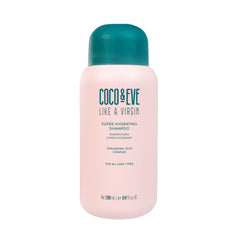 Coco Eve Like A Virgin shampoo bottle highlights intense hydration for dry hair.