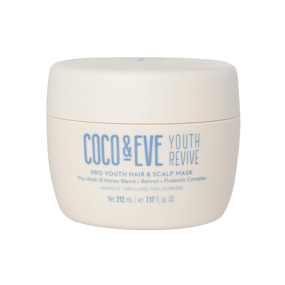 Coco & Eve Pro Youth Mask bottle close-up for hydration and shine.