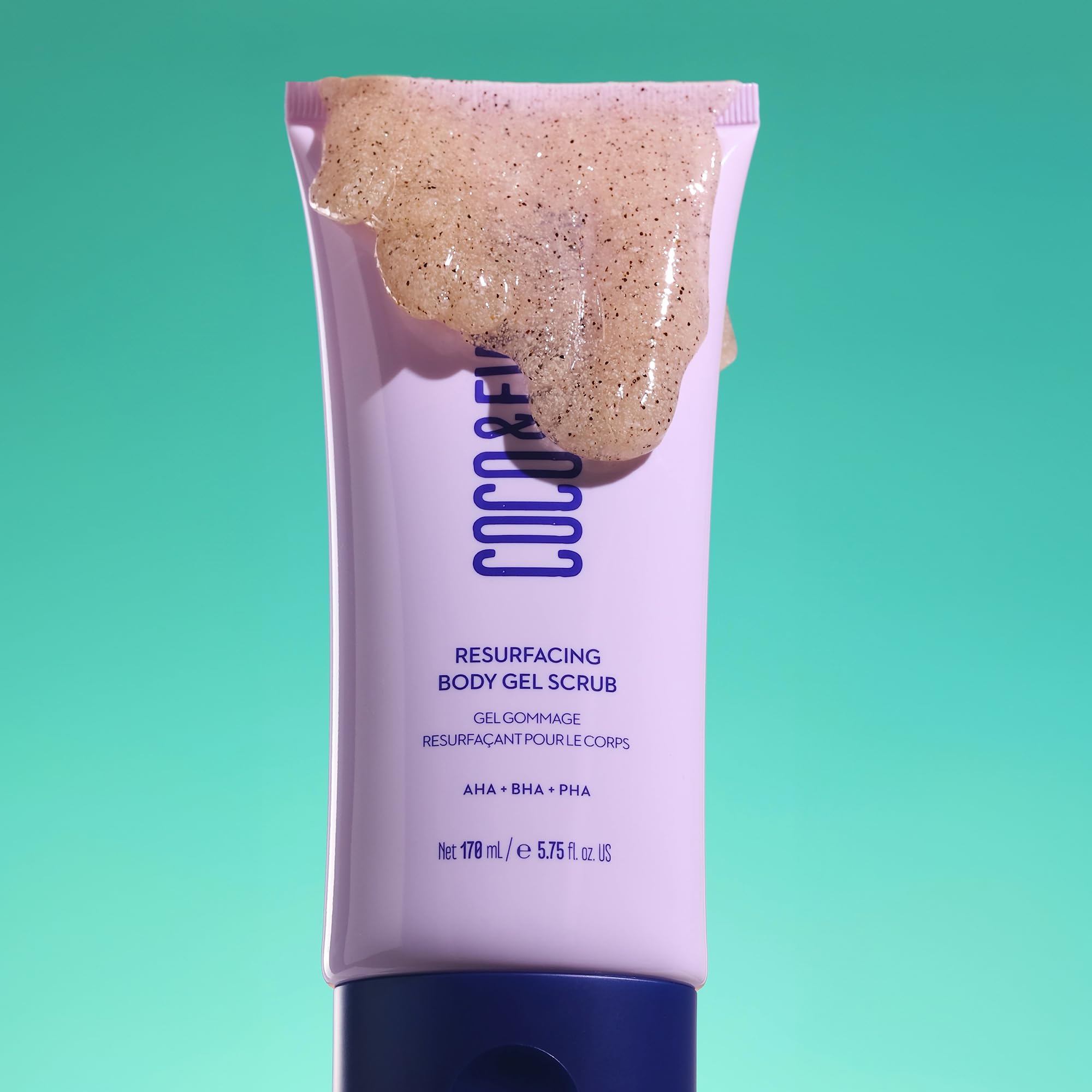 Coco and Eve Resurfacing Body Gel Scrub texture swirled on skin demonstrates micro-exfoliation.