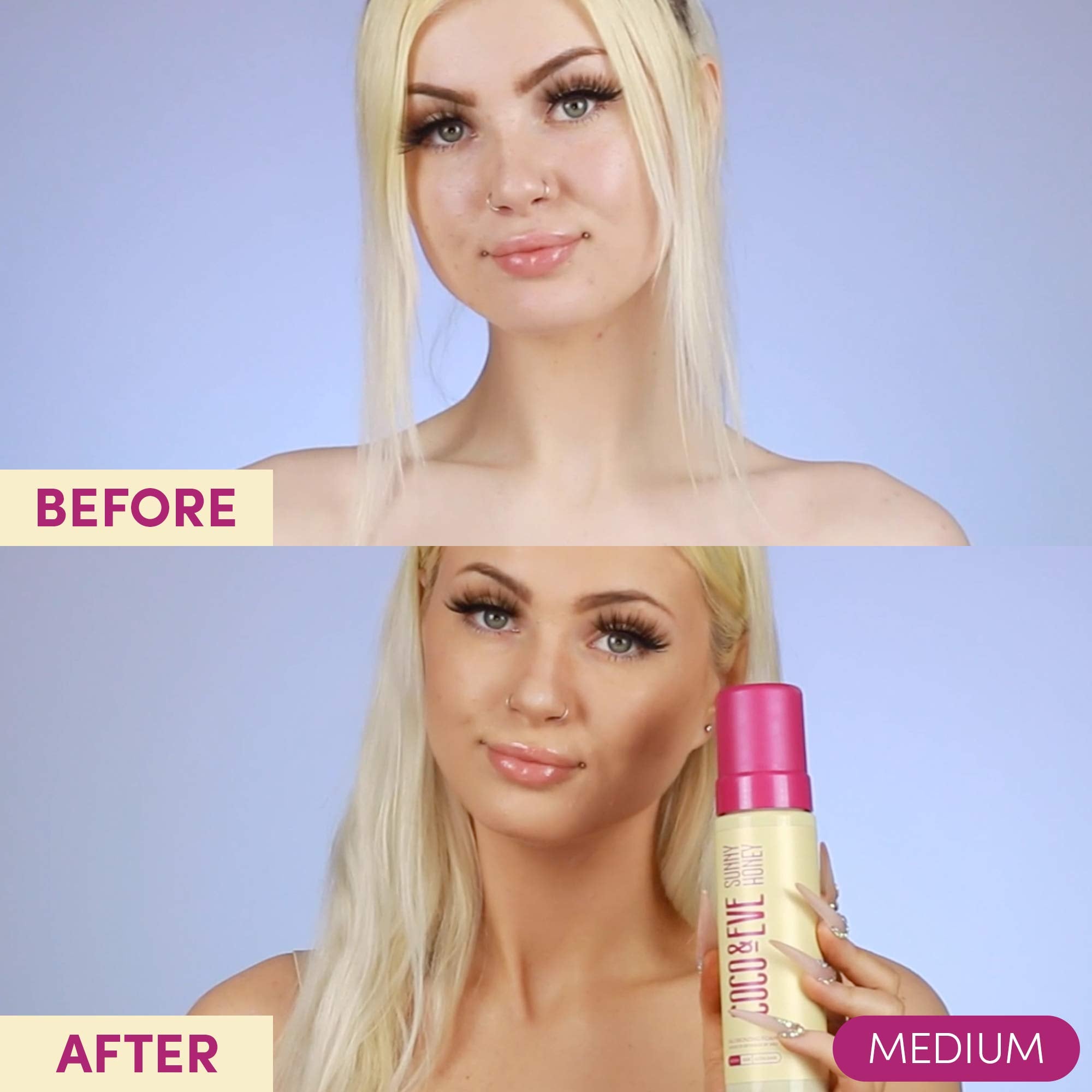 Coco & Eve Self Tanner Mousse Kit developing tan over time.