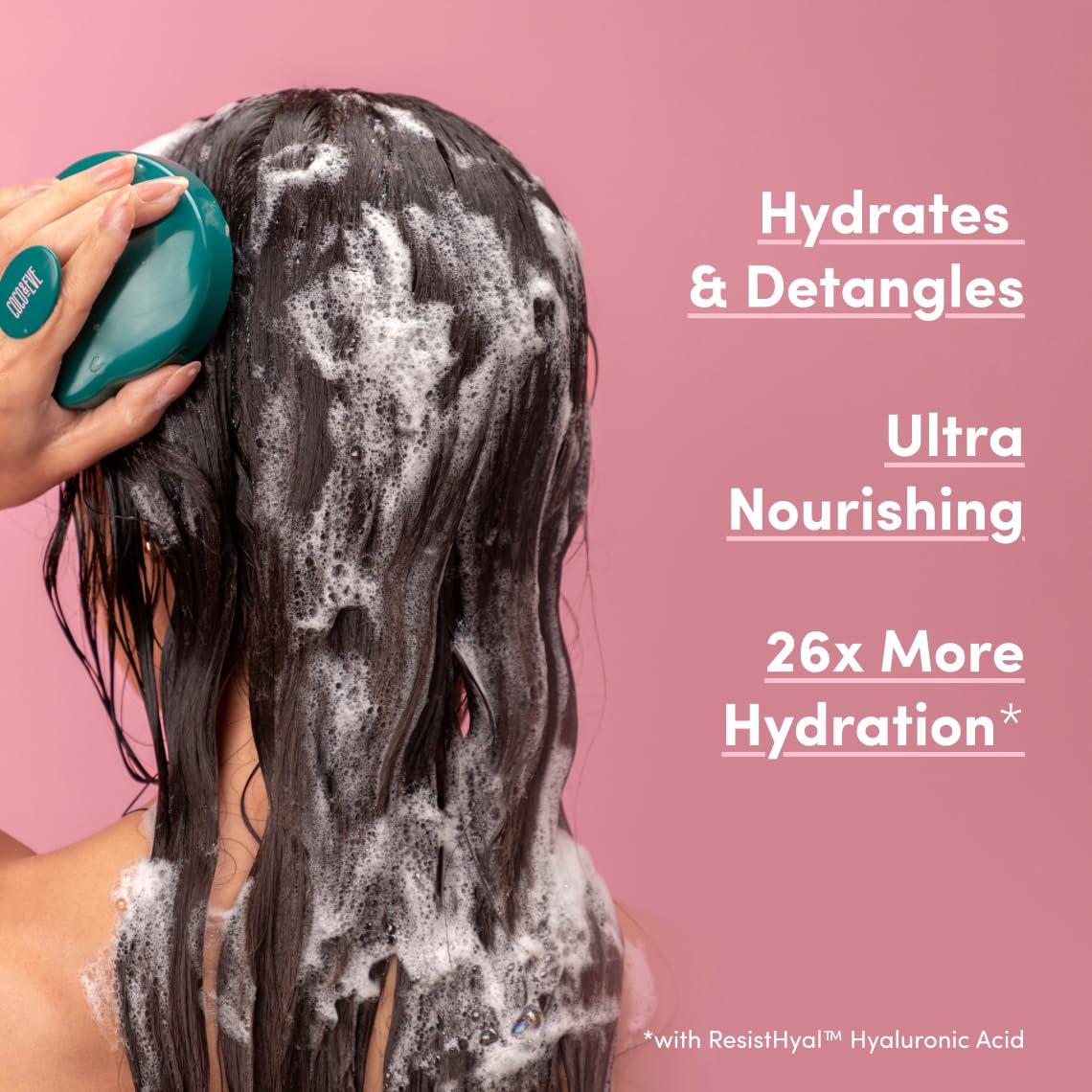 Coco & Eve Sulfate-free shampoo close-up emphasizes gentle cleansing and moisture.