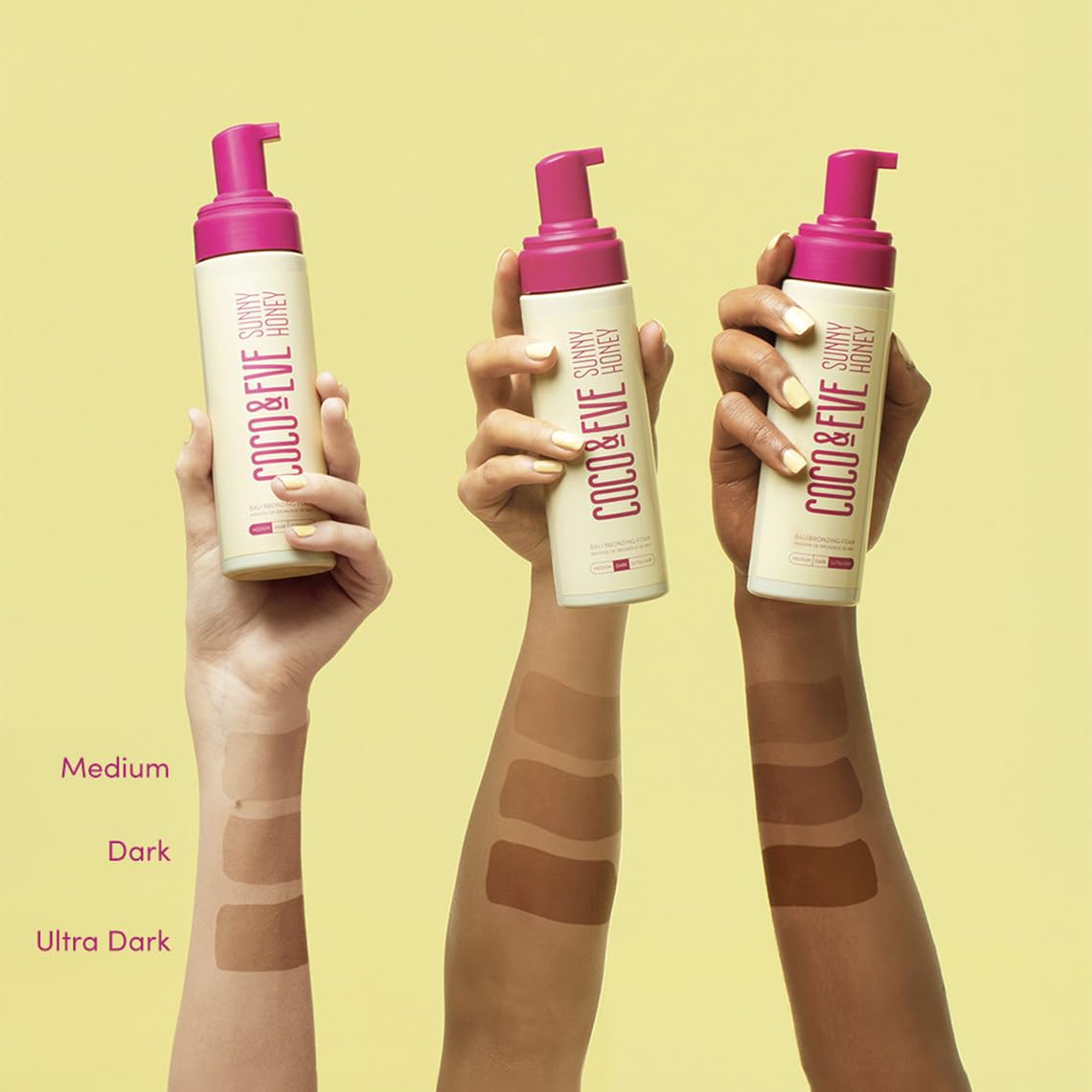 Coco & Eve Sunny Honey Bali instant bronzer bottle demonstrates quick, even tan development.