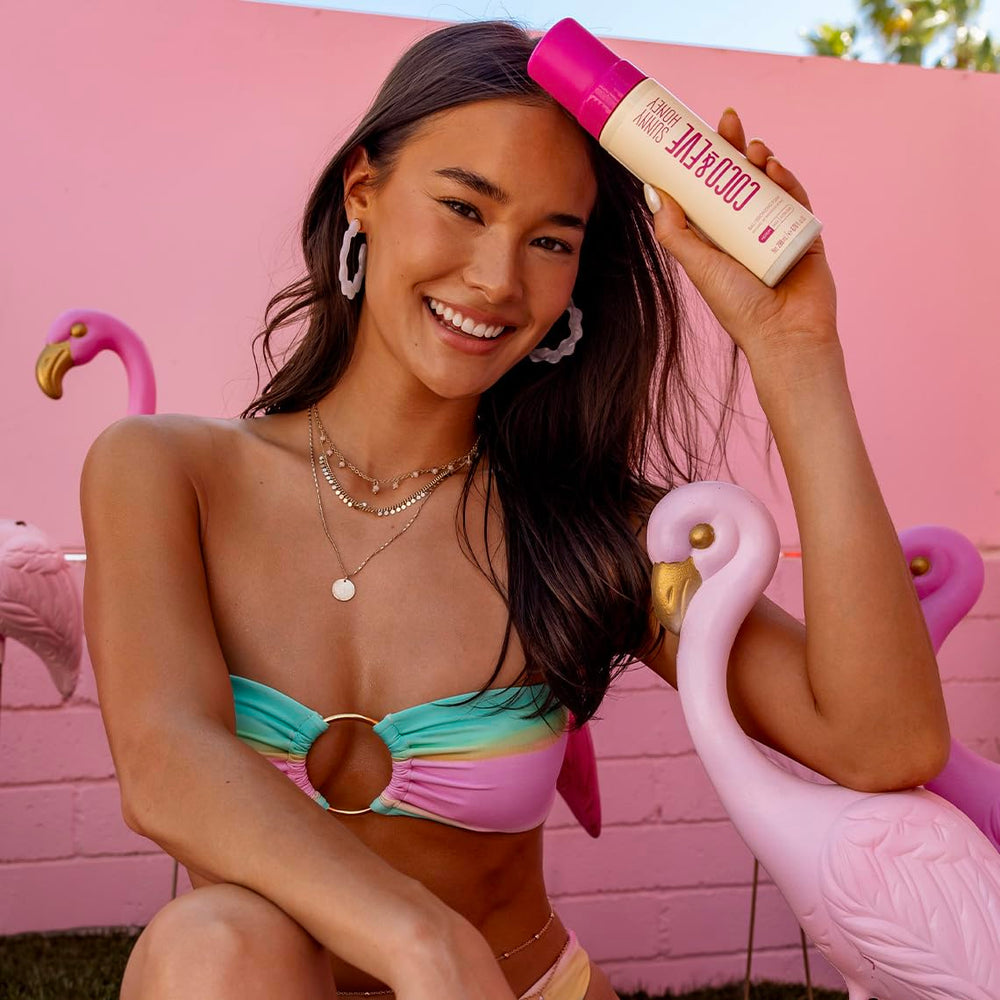 Coco & Eve Sunny Honey Bali skin hydration after application shows moisturized finish.