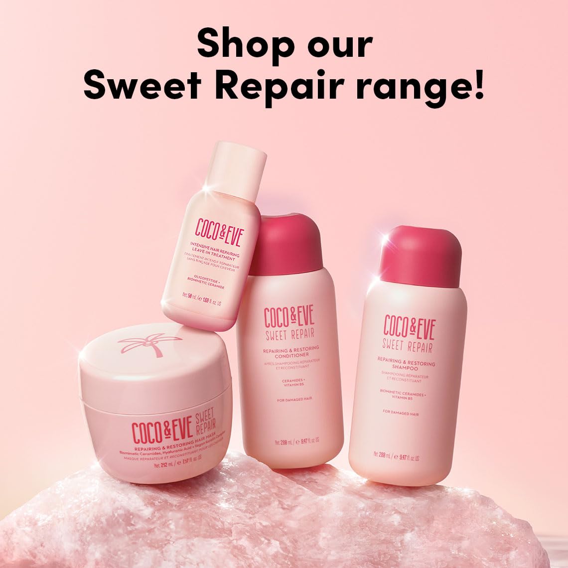Coco & Eve Sweet Repair mask applied to damp hair with smooth finish.
