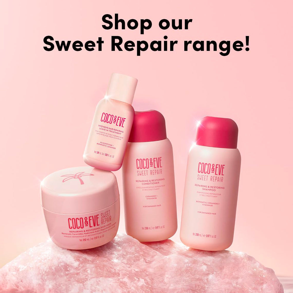 Coco & Eve Sweet Repair mask applied to damp hair with smooth finish.