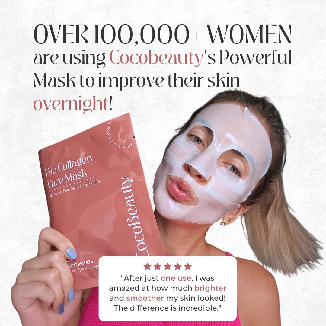 COCOBEAUTY collagen mask on skin illustrating long-lasting hydration