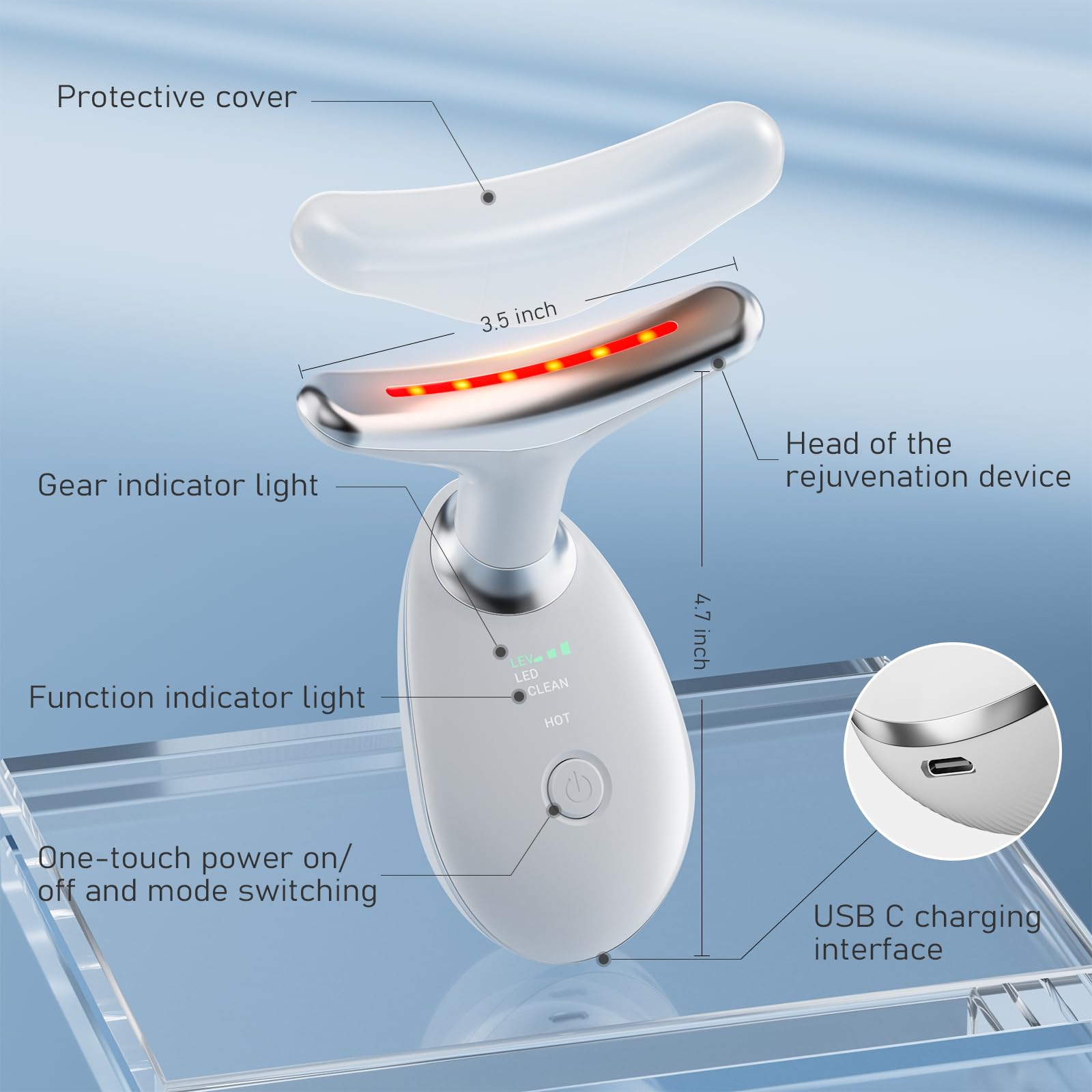 Cocobeen face-neck-tool white sensor close-up emphasizes touch-sensitive operation.
