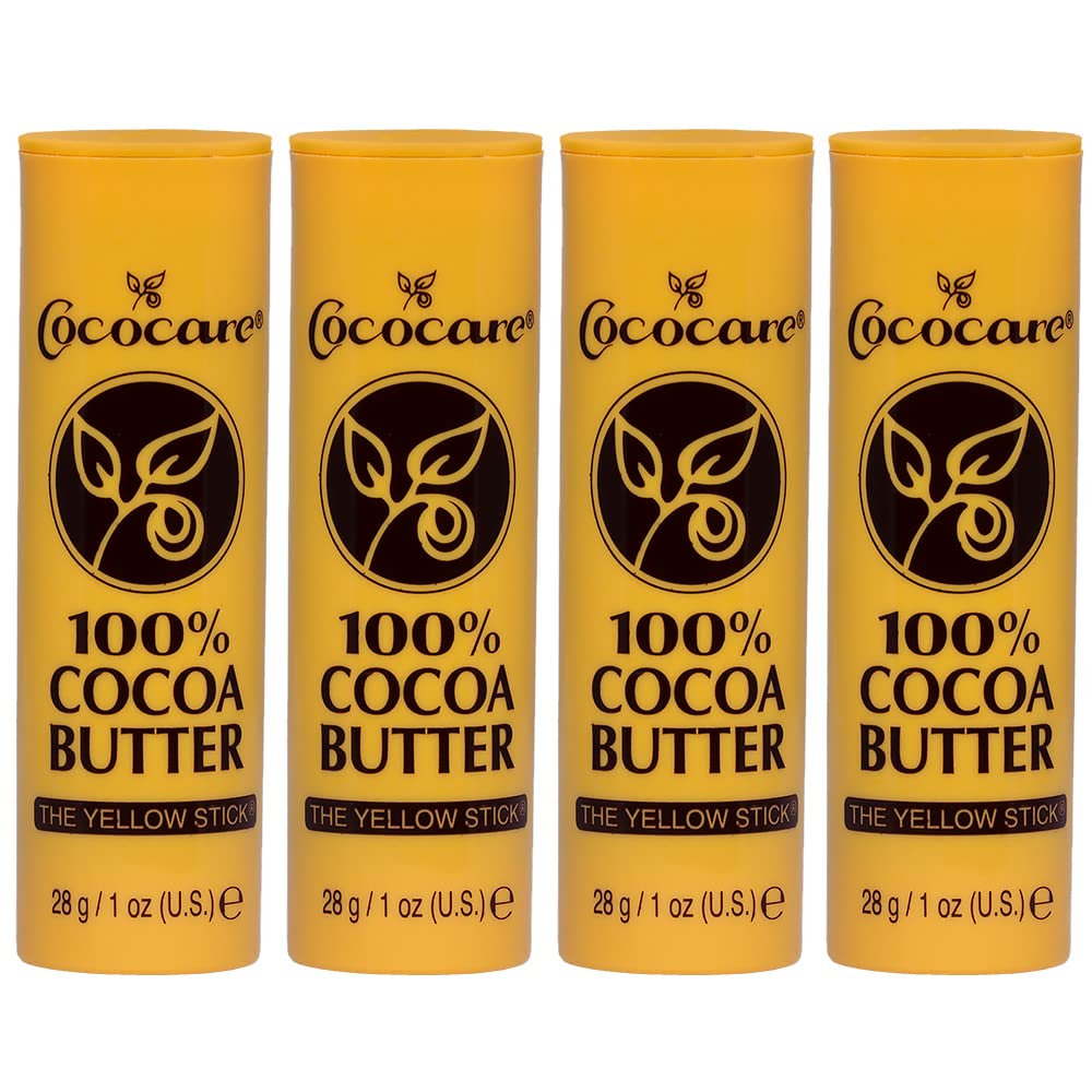 Cococare cocoa butter stick 4-pack front view shows pure, additive-free moisture for skin.