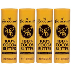 Cococare cocoa butter stick 4-pack front view shows pure, additive-free moisture for skin.