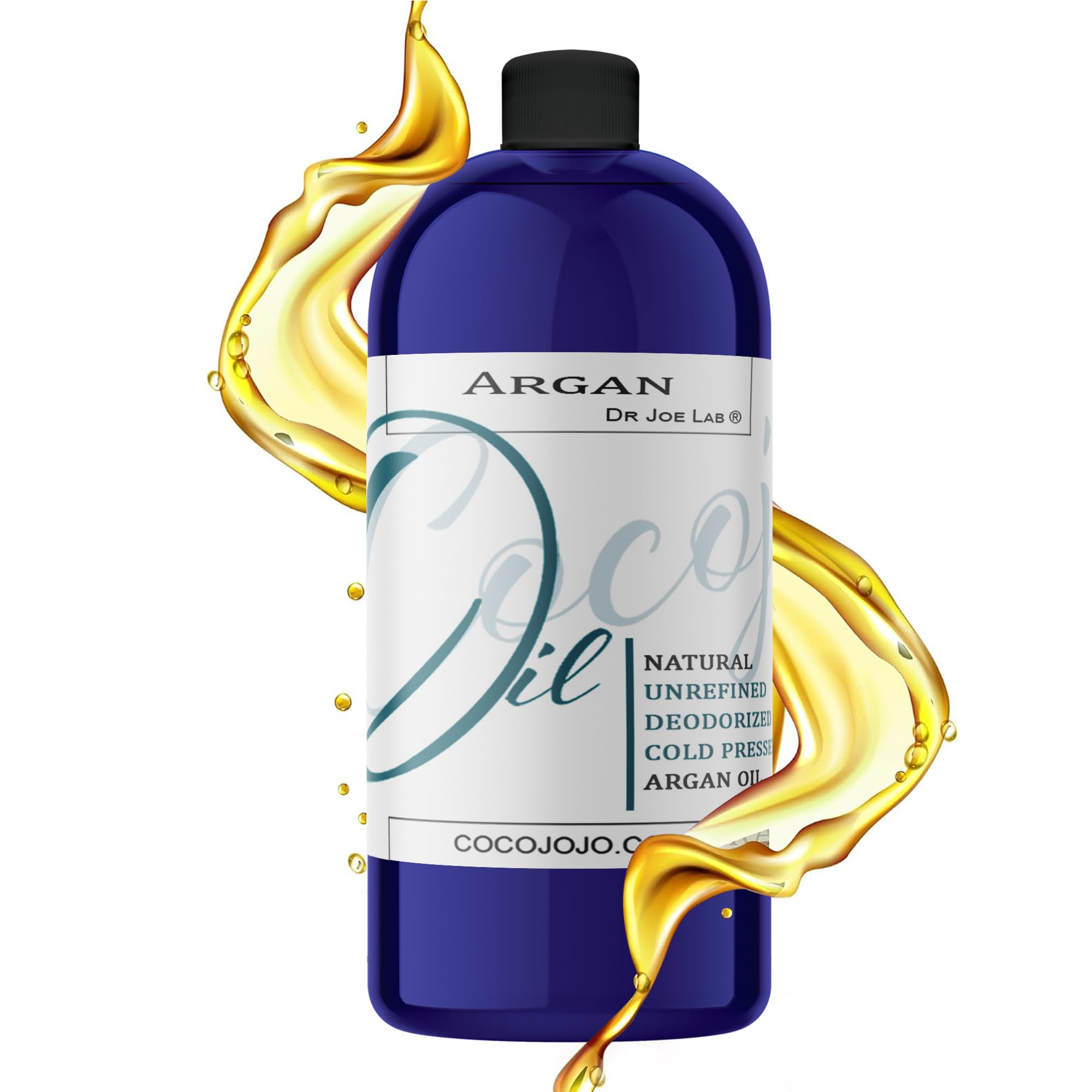 Cocojojo deodorized argan oil bottle for hair conditioning and facial moisture.