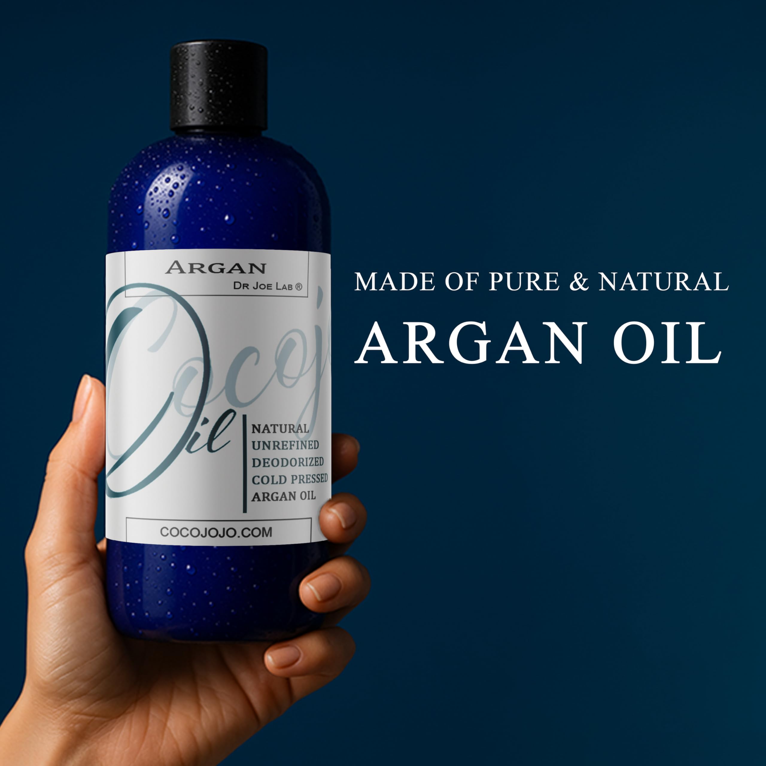 Cocojojo deodorized argan oil pour shows quick-absorbing conditioning benefits.