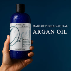 Cocojojo deodorized argan oil pour shows quick-absorbing conditioning benefits.