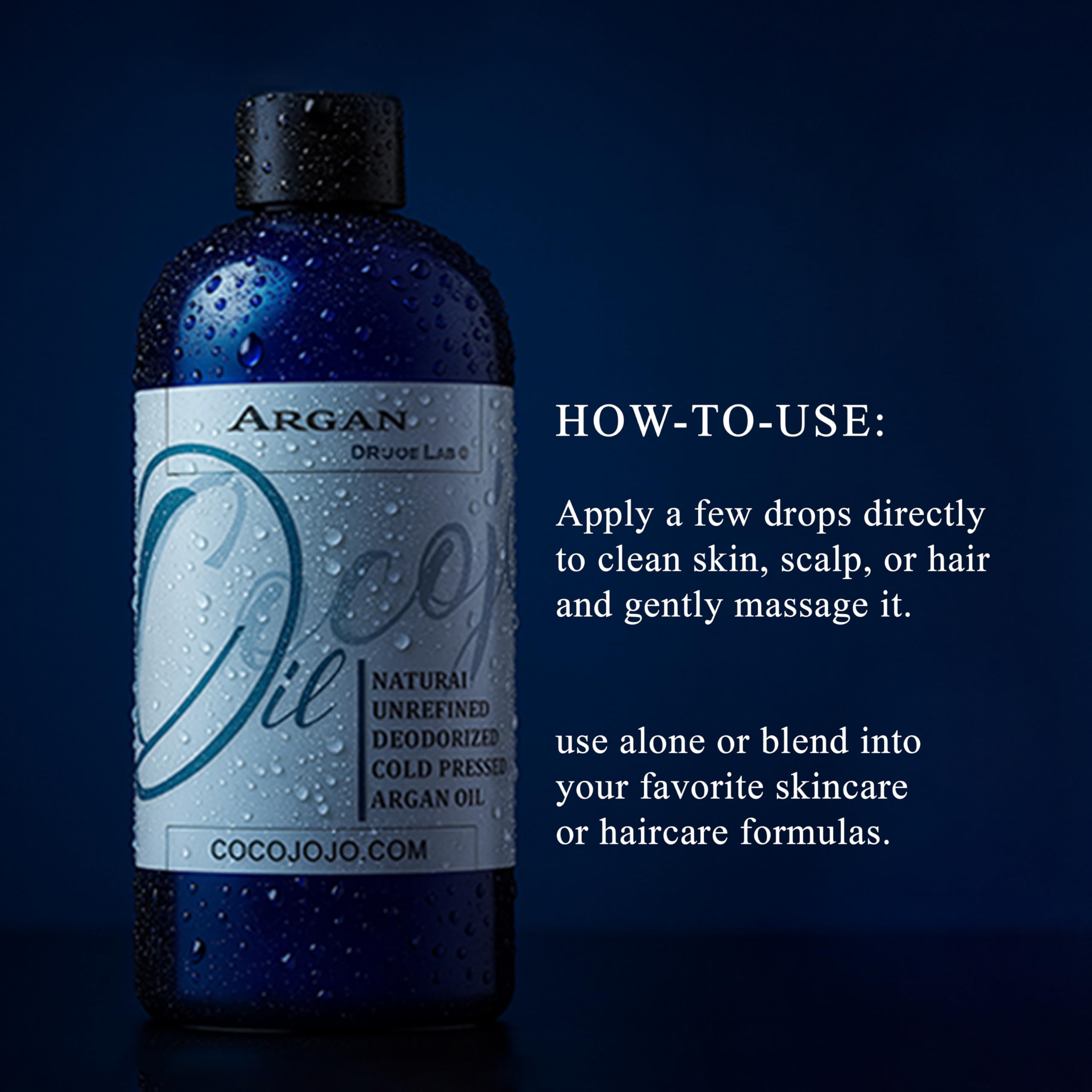 Cocojojo deodorized argan oil texture drop captures deep conditioning potential.
