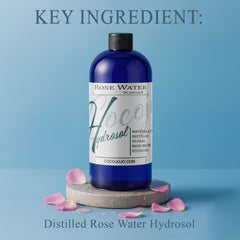 Cocojojo Rose Hydrosol mist pump demonstrates easy, instant refresh on the go.