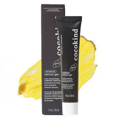Cocokind Advanced Retinol Gel packaging closeup highlighting gentle retinol for sensitive skin