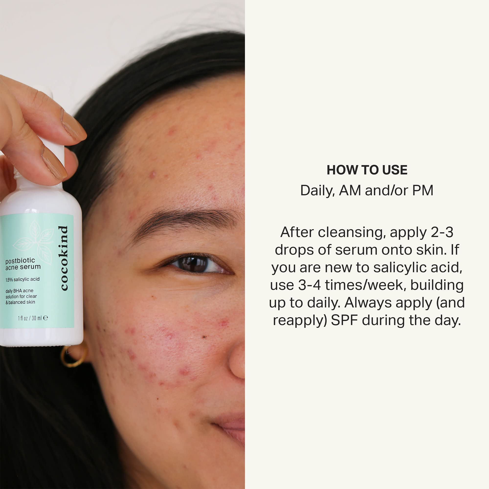 Cocokind BHA Liquid Exfoliant bottle demonstrates gentle, skin-friendly exfoliation