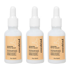 Cocokind Ceramide Barrier Serum bottle highlights hydrating formula for all skin types.
