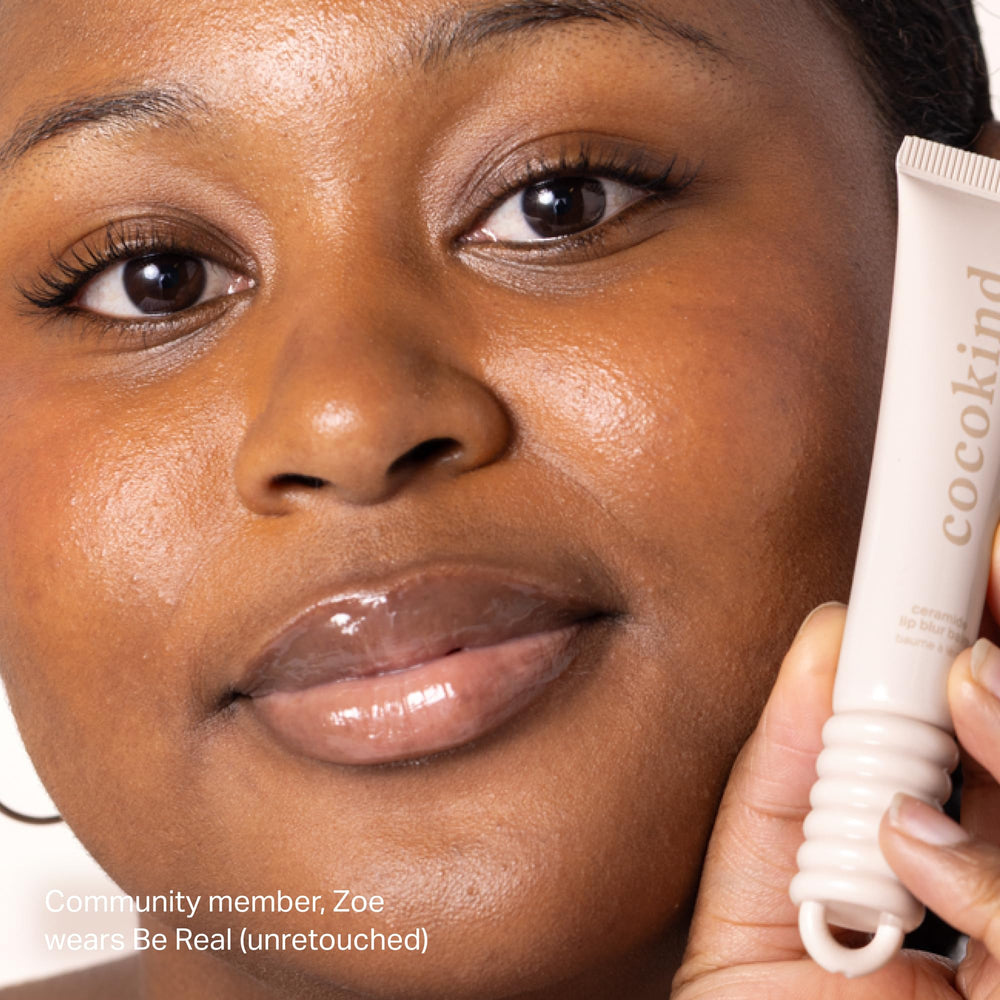 Cocokind Lip Blur Balm demonstrates barrier-supporting formula for sensitive lips.