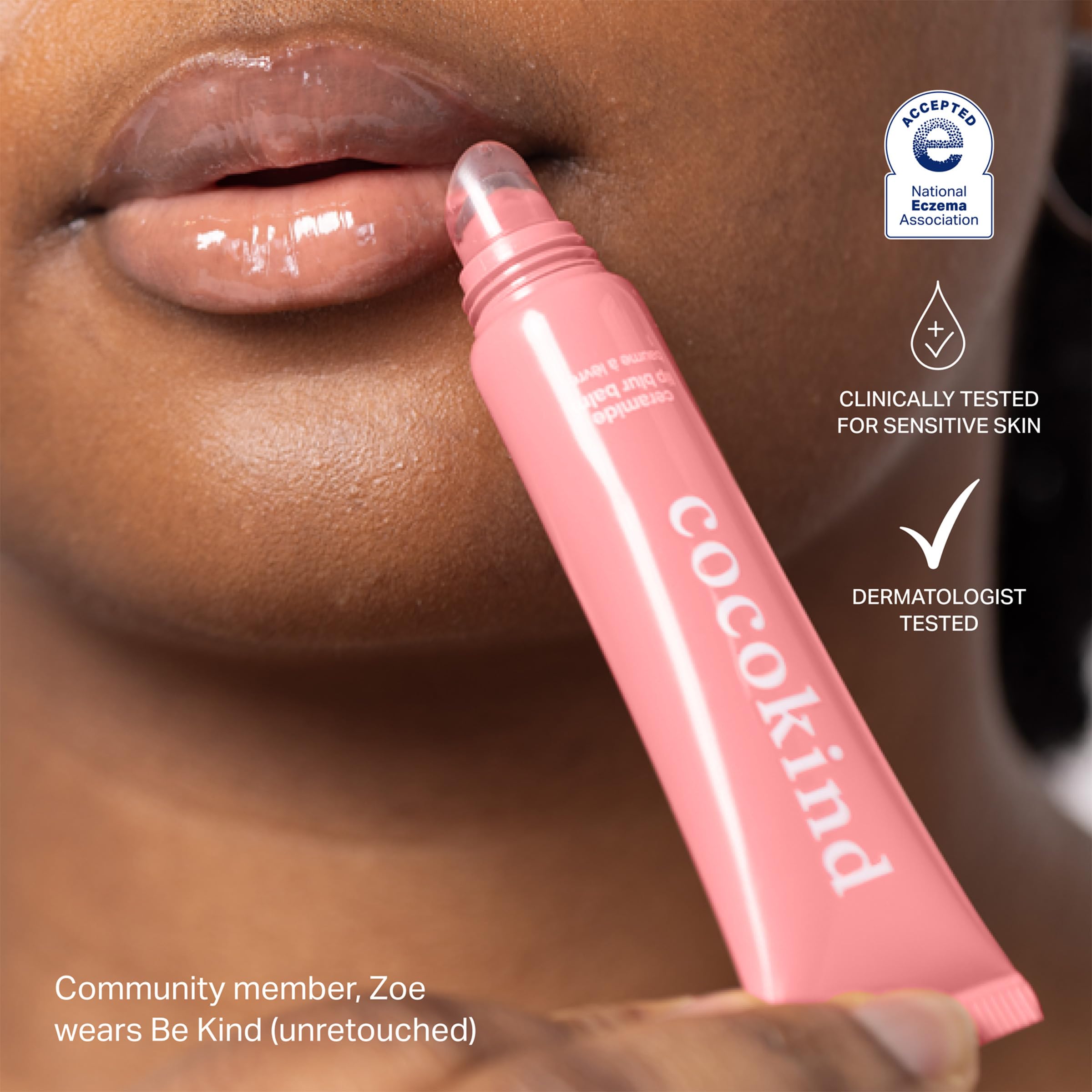 Cocokind Lip Blur Balm ring cap closeup highlights built-in on-the-go charm-cap