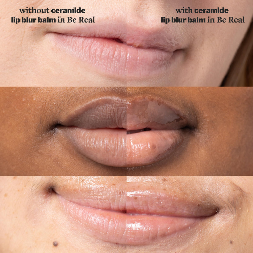 Cocokind Ceramide Lip Blur Balm sheer pink tint adds subtle color.