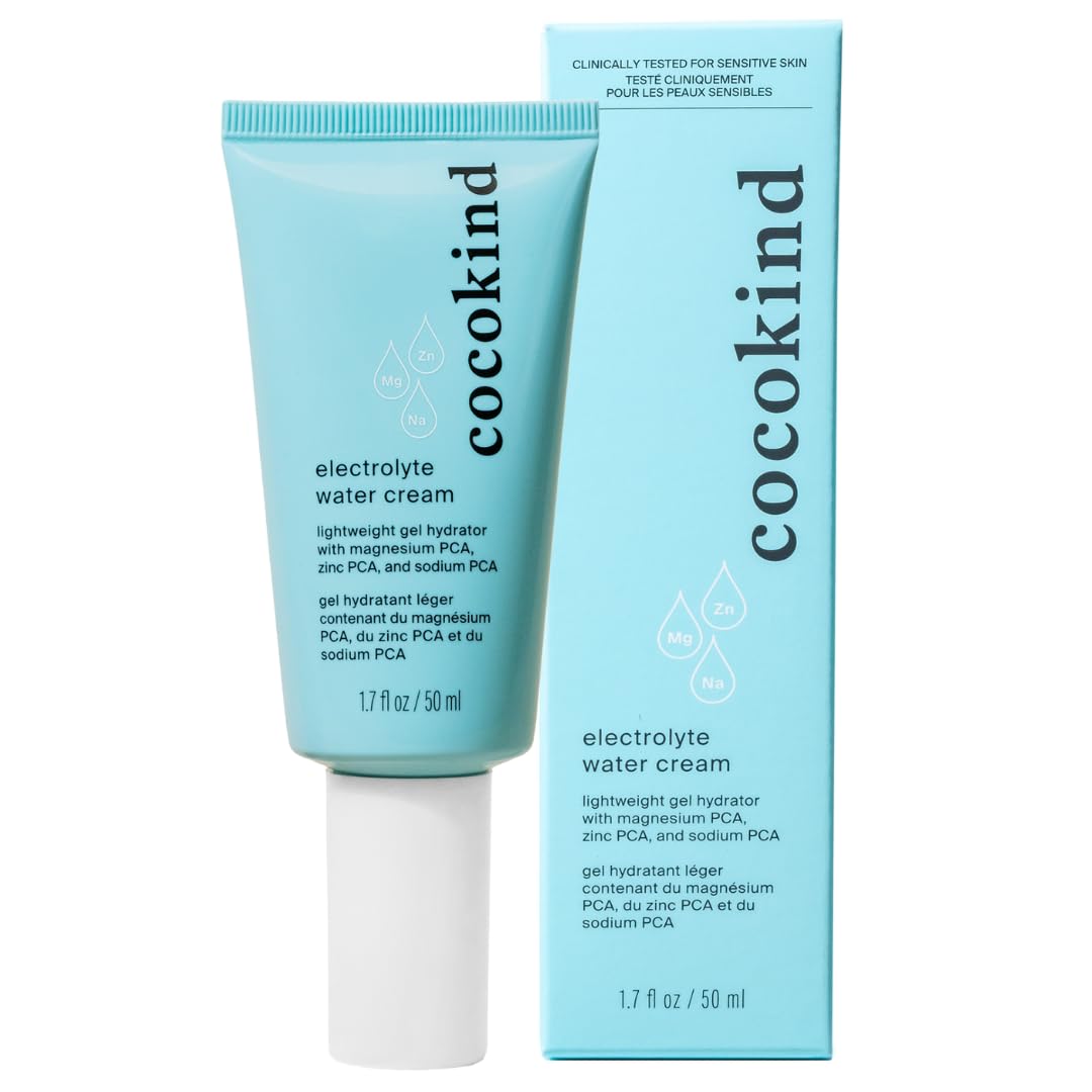 Cocokind Electrolyte Water Cream jar close-up shows refreshing hydration for calm, balanced skin.