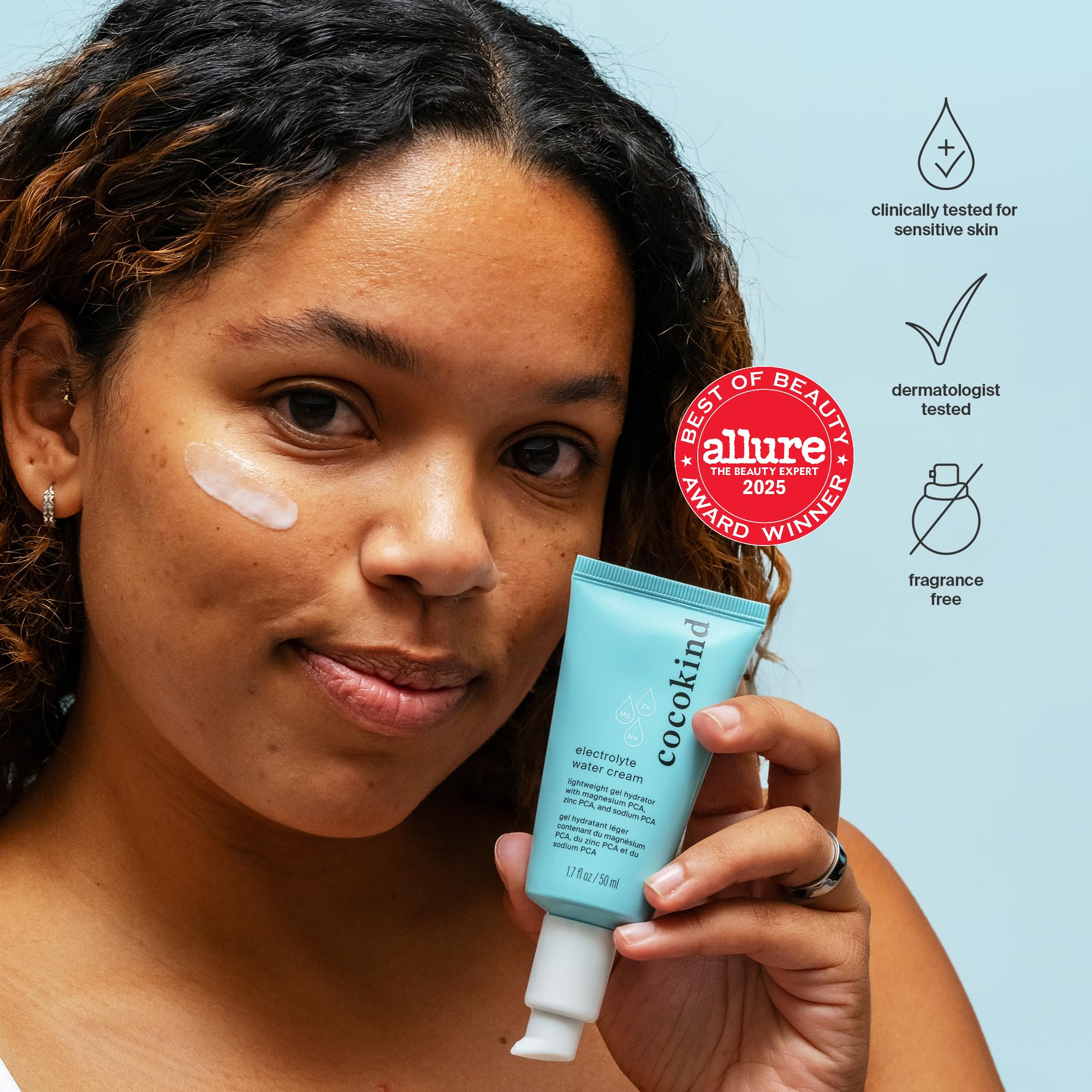 Cocokind Electrolyte Water Cream pump-dispense demonstrates a lightweight, quick-absorbing morning ritual.
