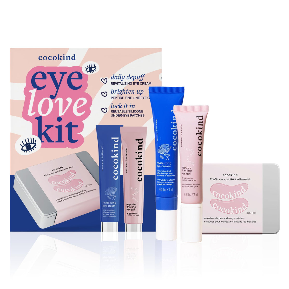 Cocokind Eye Love Kit eye cream application shows soothing texture for hydrated under-eyes.