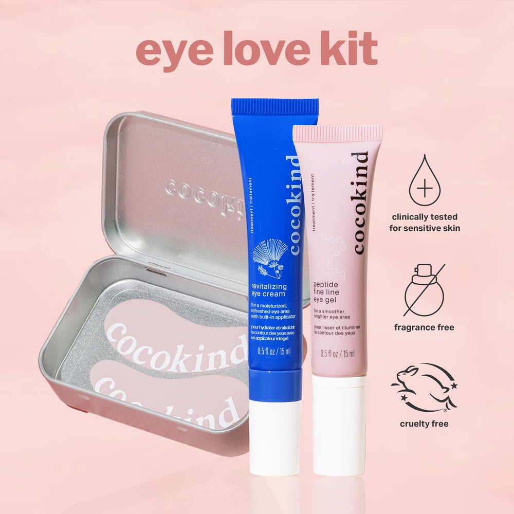 Cocokind Eye Love Kit firming peptides closeup highlights gentle firming potential.