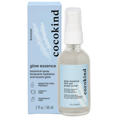 Cocokind Glow Essence bottle closeup highlighting hydrating glow from sea grape caviar.