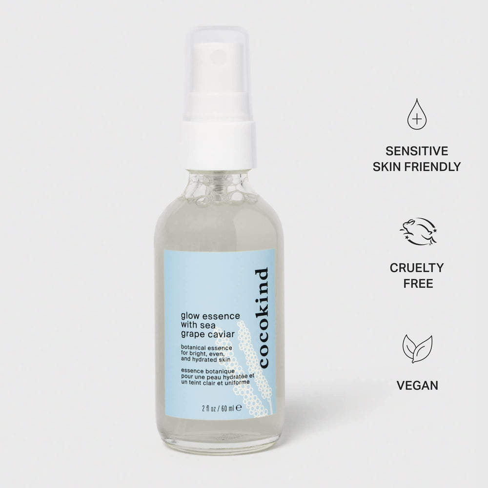 Cocokind Glow Essence packaging highlights recyclable labels and eco friendly approach.