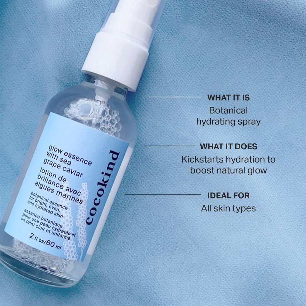 Cocokind Glow Essence sea grape caviar detail emphasizing water retention benefits.