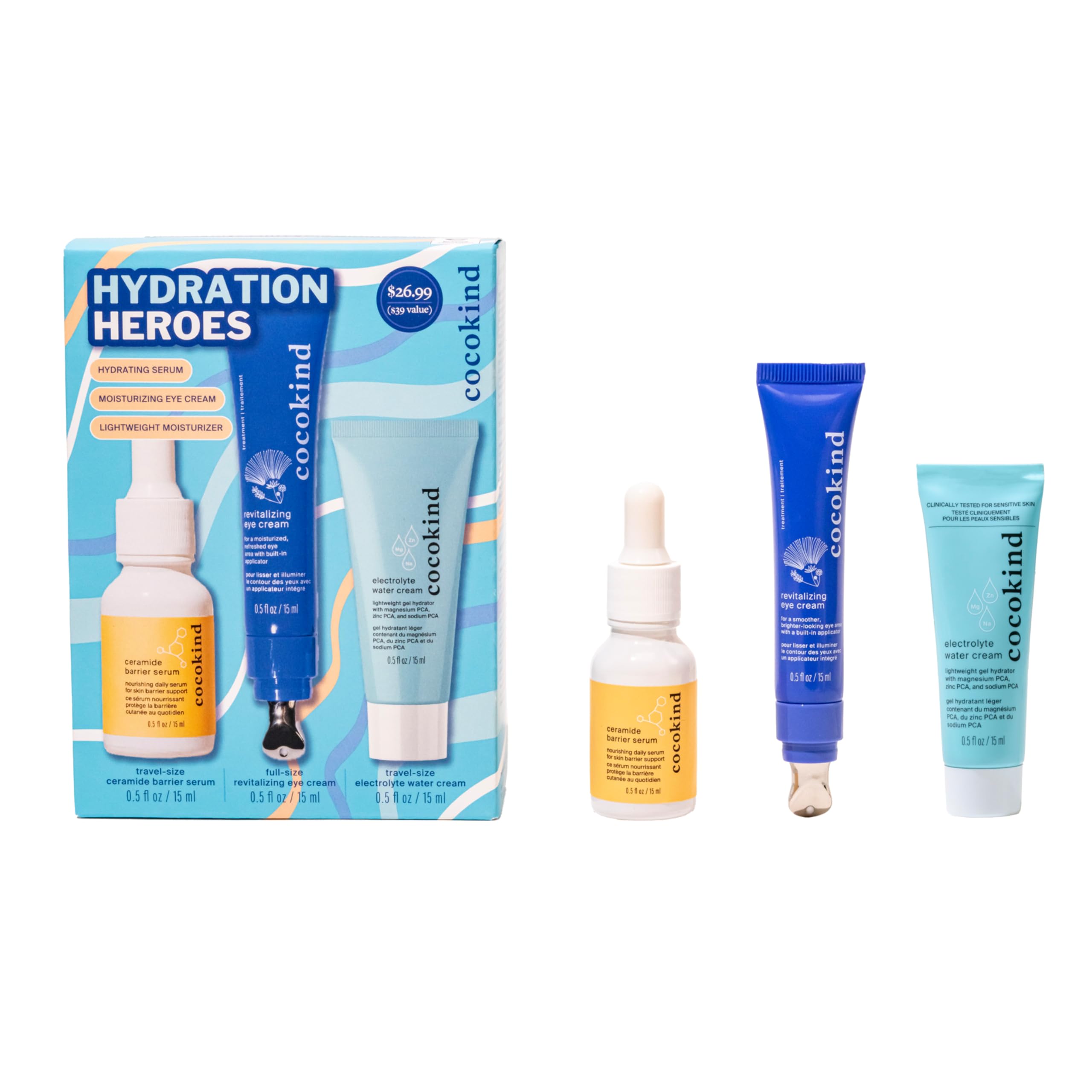 Cocokind Hydration Heros Set trio box, ready for daily hydration routine.