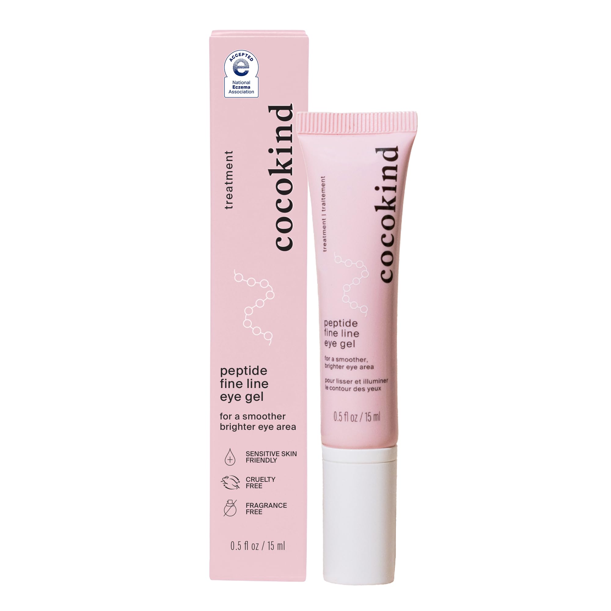 Cocokind Peptide Eye Gel application close-up for smooth, hydrated eye area.