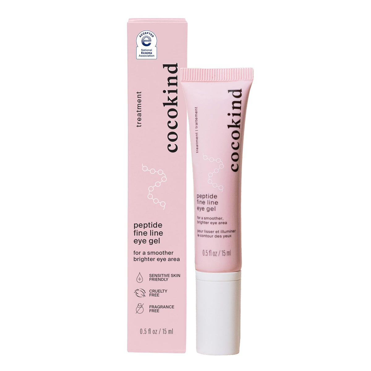 Cocokind Peptide Eye Gel application close-up for smooth, hydrated eye area.