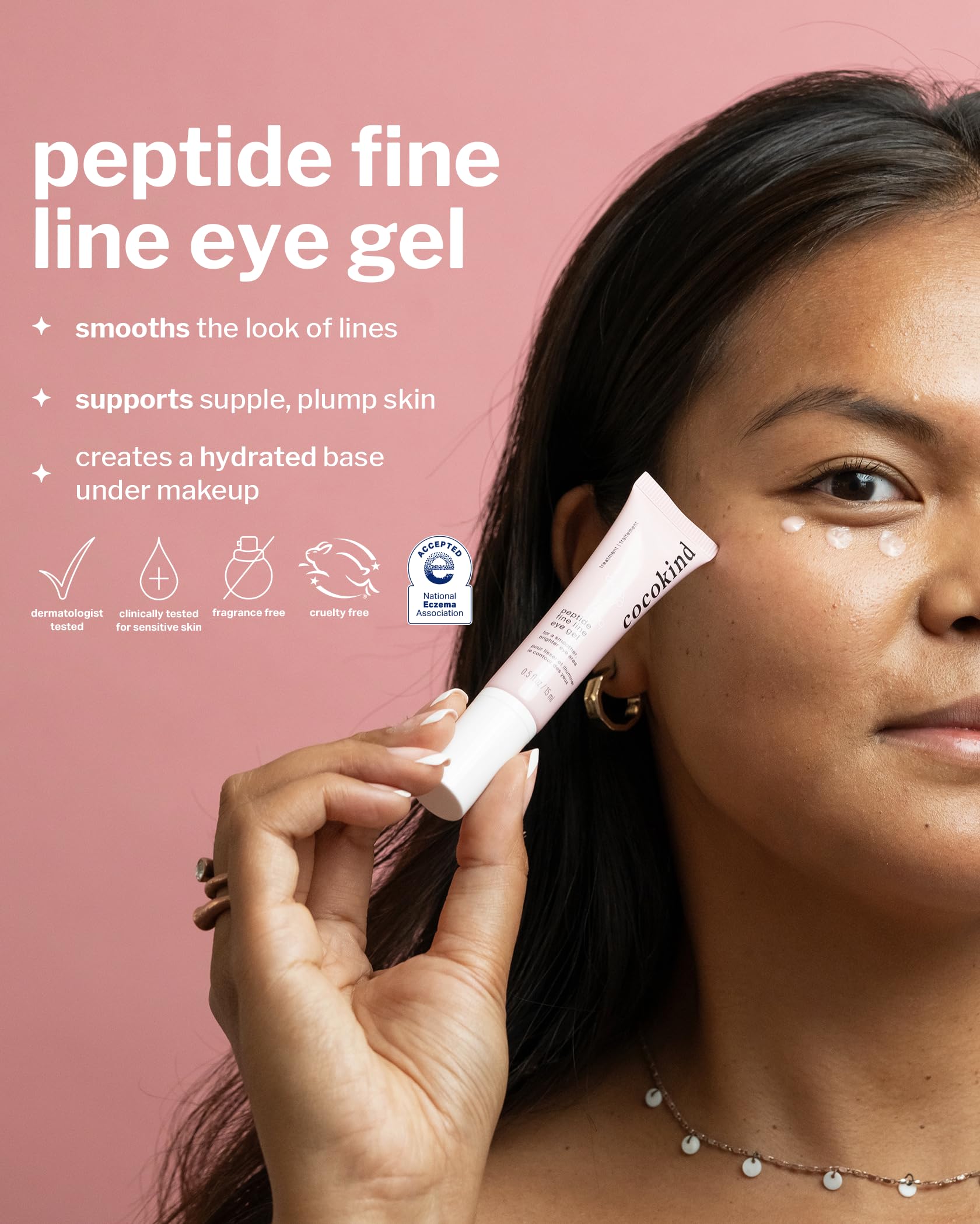 Cocokind Peptide Eye Gel texture close-up showing quick absorption and lightweight feel.