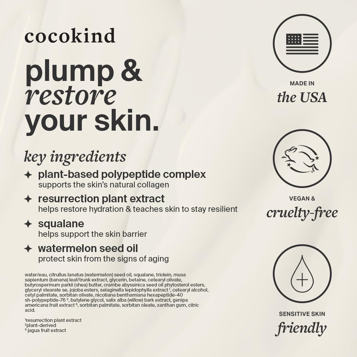Cocokind Resurrection Polypeptide Cream with squalane supports barrier hydration.