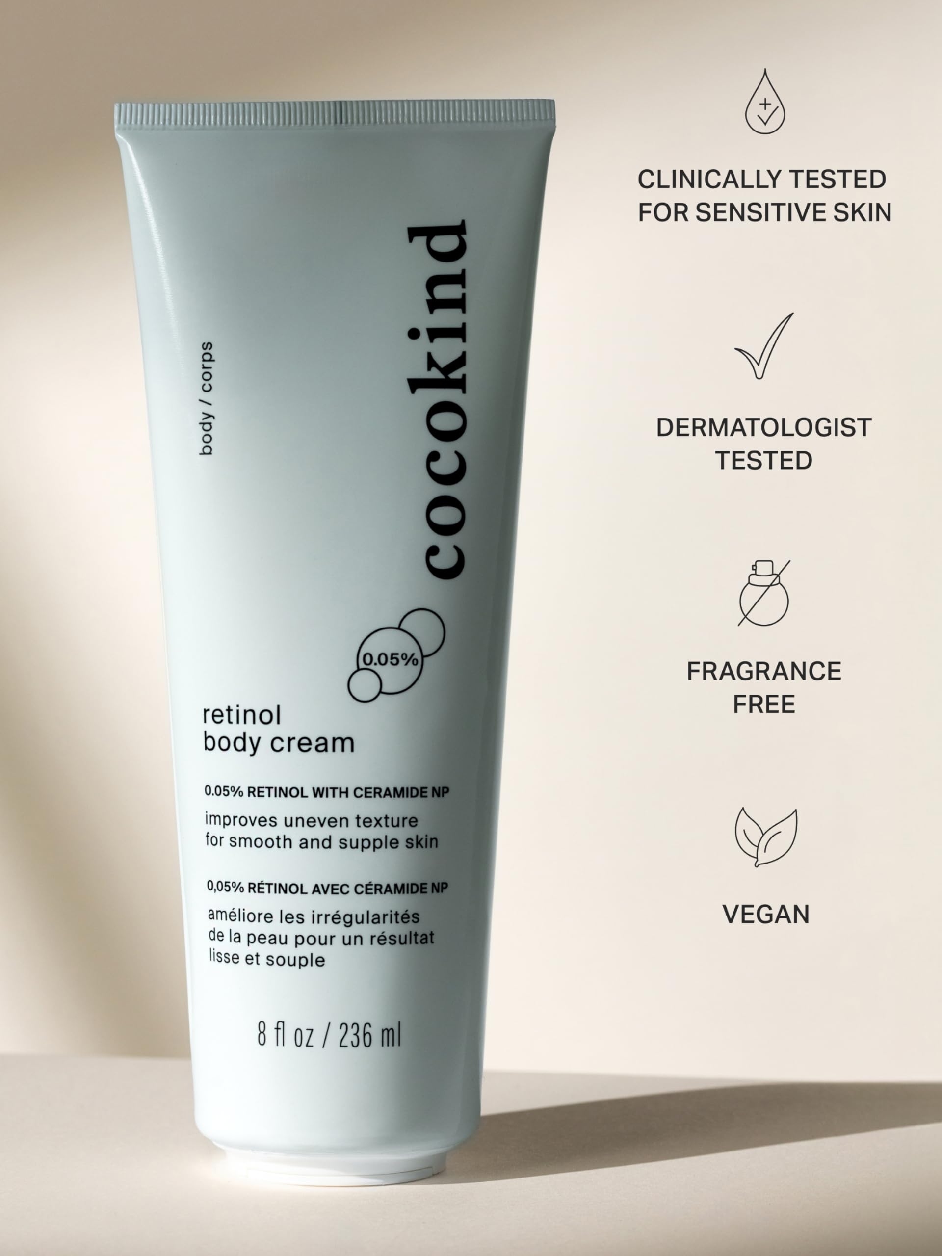 Cocokind Retinol Body Cream texture during application for smooth daily body care.