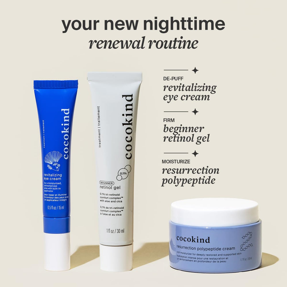 Cocokind eye cream applied to under-eye area with cooling tip for depuffing