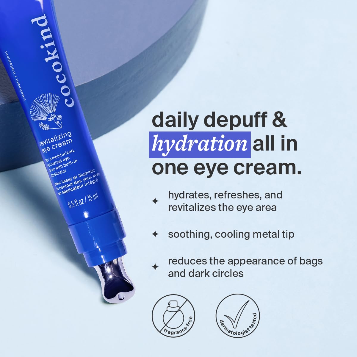 Cocokind Revitalizing Eye Cream applied to under-eye area for hydrated, refreshed look