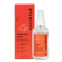 Cocokind Rosewater Toner bottle-mist—refreshing hydration to balance skin and set makeup.